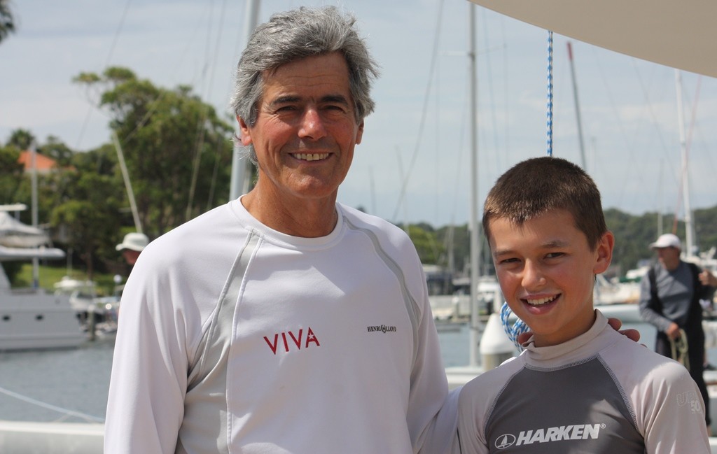 Menace skipper and Etchells World Champion 2000, Vince Brun with the team's fourth man and the event's youngest compeititor, Harry Smith - Zhik Etchells Nationals 2012 © Tracey Johnstone